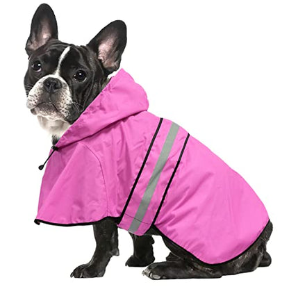 Reflective Puppy Raincoat - Waterproof Adjustable Pet Hooded Slicker Poncho Raincoats Jacket, Lightweight Dog Rain Coat(Pink, Small) - color: Pink, size: Small