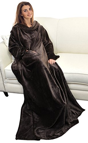 Catalonia Wearable Blanket with Sleeves for Women & Men, Fleece Wrap Throw - color: Brown