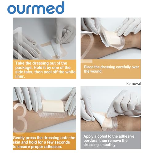Ourmed Silicone Sacral Foam Dressings(7"x 7" - 10 Packs) with Tender Adhesive Border, Sterile Advanced Absorbent Bandage, Wound Care for Bed Sores, Pressure Ulcers - size: 7"x 7" (10 Packs)