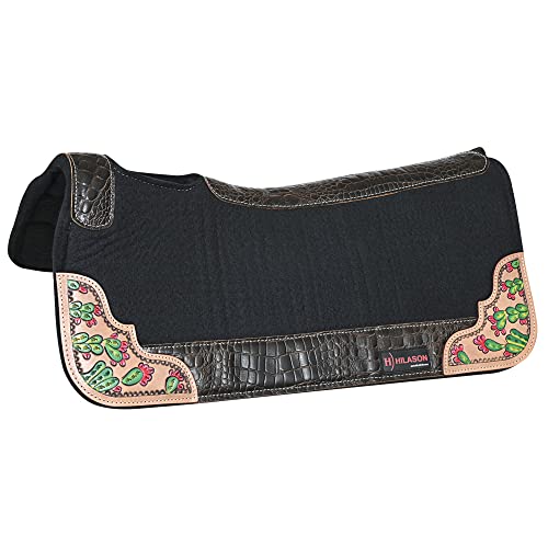 HILASON Western Wool Felt Horse Saddle Pad W/Distressed Wear Leather | for Horses