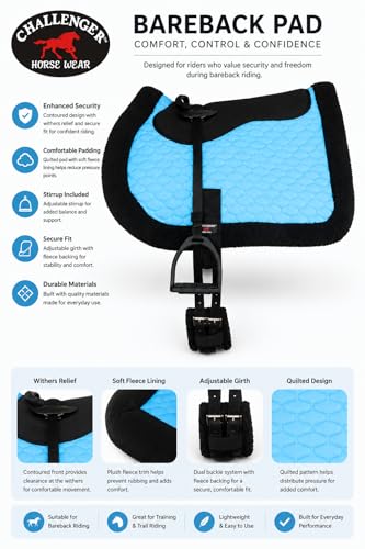 Horse Quilted English Bareback PAD Trail Fleece Neoprene Turquoise 72F48TR