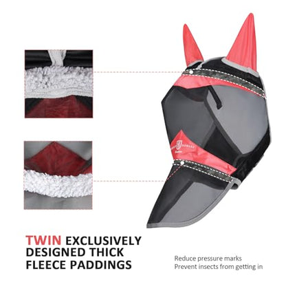Harrison Howard Horse Fly Mask with Ears & Long Nose Cover, UV Protection, Fine Mesh Fly Mask for Horses, Large Eye Space & Soft Fleece Edging for Turnout & Grazing Orange/Black L - size: L