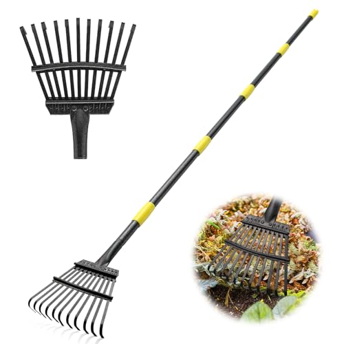Garden Rake for Leaves - Heavy Duty Metal Leaf Rakes for Yard,Lawn,Shrub,Grass,Mulch,8.5" Small Head,6ft Adjustable Handle for Kids Adults - color: matte black, size: 11tine