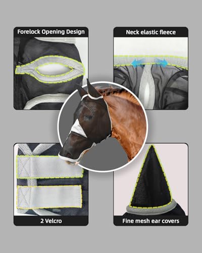 Hilltown Horse Fly Mask with Ears and Nose Cover - Full, Grey - color: Dark Grey, size: FULL