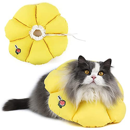 HiDREAM Cat Cone Collar,Cute Waterproof Elizabethan e Collar for Cats,Anti-Bite Lick Wound Healing Safety Cat Recovery Collar,Yellow Flower All-Season Style - color: Yellow flowers, size: Medium