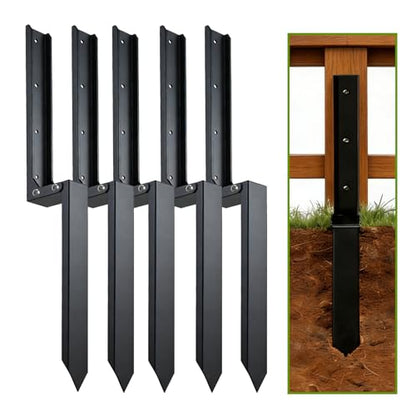5PCS Fence Post Repair Kit, Heavy Duty Fence Posts Repair Stakes for Fix Wooden Broken Posts, Repair Tilted - color: Dark Black
