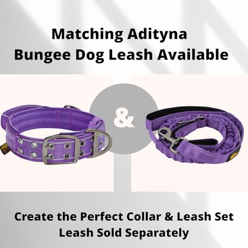 ADITYNA Heavy Duty Purple Dog Collar for Medium Dogs with Traffic Handle - color: Purple, size: Medium: Fit 15-19" Neck