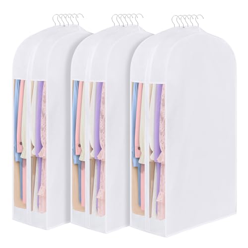 43 Inch Premium Cotton Garment Bag for Hanging Clothes and Storage - size: 10"W x 43"H-3pcs