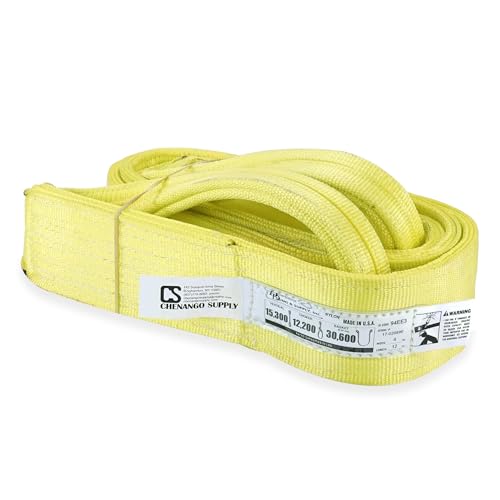 4" x 12' Nylon Lifting Web Sling – USA Made, 15,300 lb Vertical, 12,200 lb Choker, 30,600 lb Basket – 3 Ply Heavy Duty 900 Webbing, Type 3 Flat Eye & Eye Rigging Sling (4" x12') - size: 4"x12'