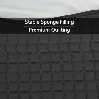 Premium English Horse Saddle Pad, Quilted Square Design, Available in Pink, Mint Green and Red etc, All-Purpose with Girth Straps (Black) - color: Black