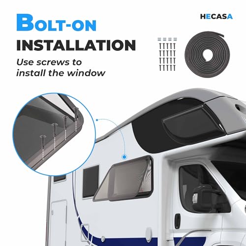 HECASA 30"W x 20"H RV Emergency Exit Window w/Trim Ring & Screen Tinted - size: 30" W x 20" H