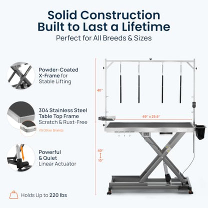 KANIS Professional Electric Dog Grooming Table - Heavy Duty - color: GREY, size: 49"