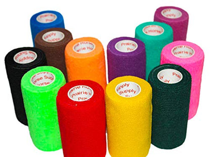 4 Inch Self Adhesive Medical Bandage Wrap Sport Tape (Variety) (6 Pack) Strong Elastic Self Adherent Cohesive First Aid Sport Flex Rolls for Wrist Ankle Knee Sprains and Swelling