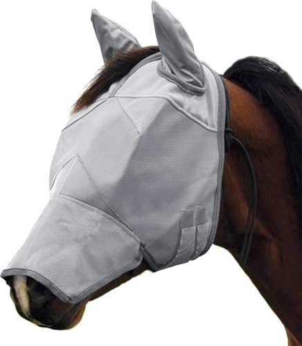 Horse Fly Mask with Ears Breathable Fine Mesh Eye Cover UV & Insect Protection Adjustable Snug Fit Lightweight Comfortable Gray - color: Gray, size: Large