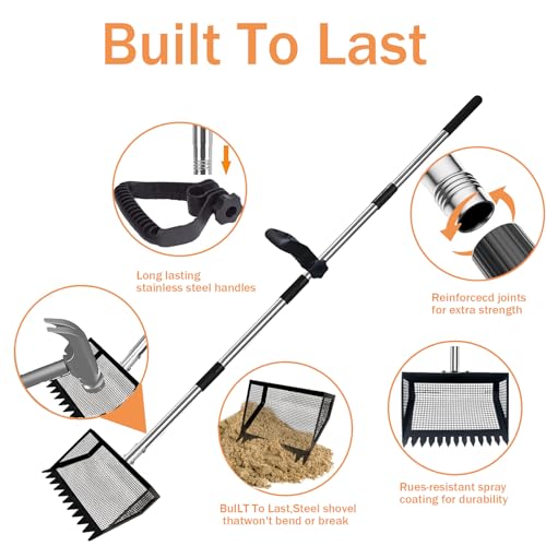 12"Chicken Poop Scooper Rake 2in1 with Adjustable Handle,Chicken Poop Scoop | Chicken Coop Scoop for Sand,Wide 10”Poop Shovel Cleaning Tools, Heavy Duty Sifting Shovel,Chicken Coop Accessories,Black Max