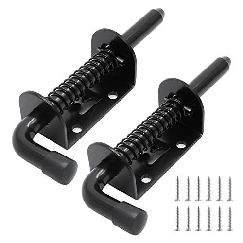 5 Inch Spring Loaded Gate Latch Pin, 2pcs Barrel Bolt Spring Latch | Black, Heavy Duty, Steel Door Lock Latch, for Cabinet, Shed, Trailer, Equipment - color: Black