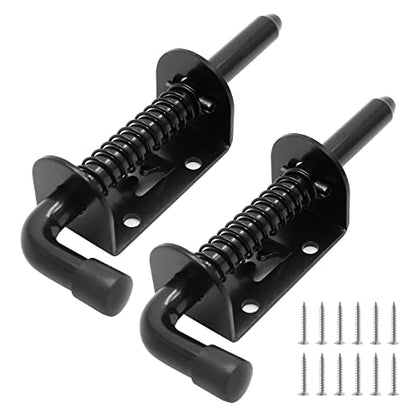 5 Inch Spring Loaded Gate Latch Pin, 2pcs Barrel Bolt Spring Latch | Black, Heavy Duty, Steel Door Lock Latch, for Cabinet, Shed, Trailer, Equipment - color: Black