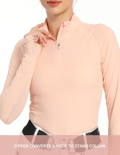 Harrison Howard Women's Long Sleeve Riding Top with Half Mesh Arms, UPF 50+ Quick-Dry Summer Shirt with Stylish Neckline - color: Orange Pink, size: Small