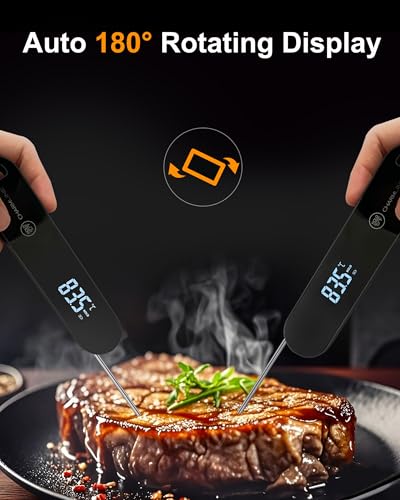 Charmline Meat Thermometer | 180° Auto-Rotating LED Display, 0.5-Second Read, Dual-battery Design, IP67 Waterproof and Dustproof