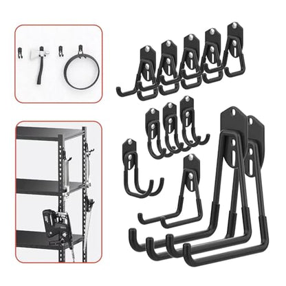 WALMANN Garage Storage Hooks, Wall Mount Utility Hooks for Tools, Black | Wall hooks for Ladders, Cords, Folding Chairs, Shovels and Rakes, Shelving Hooks for Keyhole Shelving Units - style: Black Hook