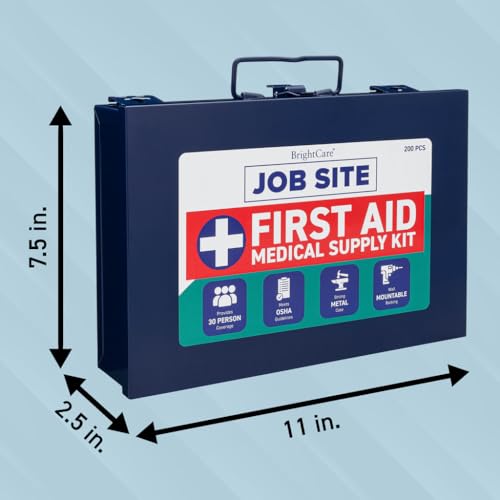 First Aid Kit for Job Site, Contruction & Contractor, Metal Case, 200 Piece | OSHA Compliant, Heavy Duty, Wall Mount & Portable