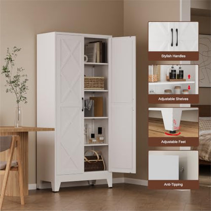 COFaR Metal Kitchen Cabinet with 2 Door and 4 Adjustable Shelves, 71" White - color: White, size: 71H
