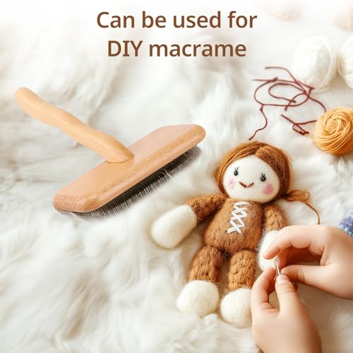 Sheepskin Wool Brush - Carpet Rake Tool - color: Wood