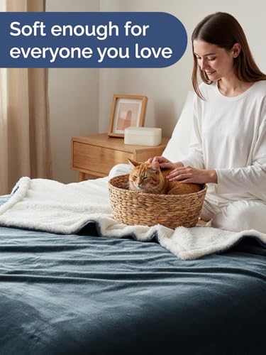 Sherpa Fleece Blanket Full Size - Reversible Blanket - Navy, 84" x 90" - color: 02 - Navy, size: Full (84" X 90")
