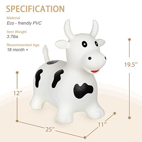INPANY Bouncy Horse, Cow Hopper for Toddlers, Kid Gifts Toy, Pump Included | Eco-Friendly PVC, Low Center Gravity, Cute Cartoon Design, Load 100 Lbs, Learn & Exercise & Active Fun, Gifts for 1-3 Kids - color: White Bull