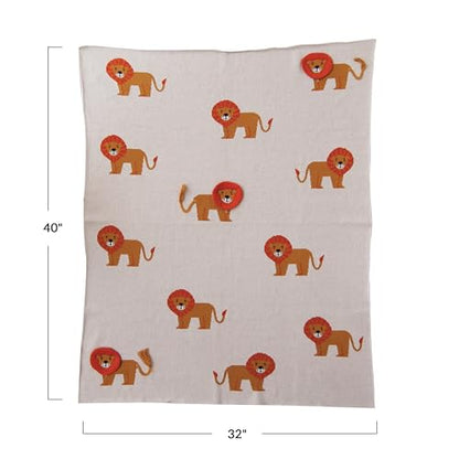 Creative Co-Op Cotton Knit Baby Blanket with Lions, 40" L x 32" W - color: Tigers, size: 40" L x 32" W