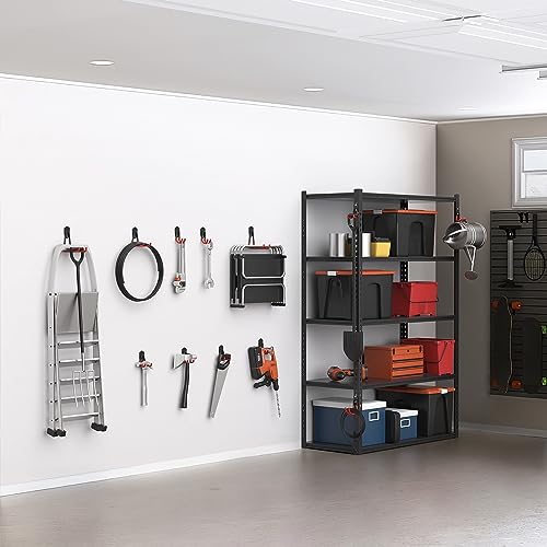 WALMANN Garage Storage Hooks, Wall Mount Utility Hooks for Tools | Wall Hooks for Ladders, Cords, Folding Chairs, Shovels and Rakes, Shelving Hooks for Keyhole Shelving Units - style: Orange-red Hook