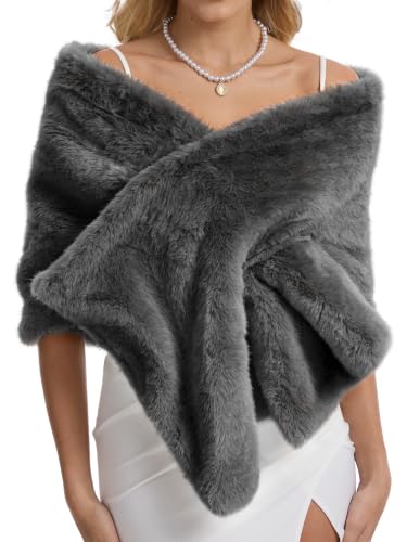 Women's Luxe Short Pile Faux Fur Coat with Shawl Collar - color: Ash Gray
