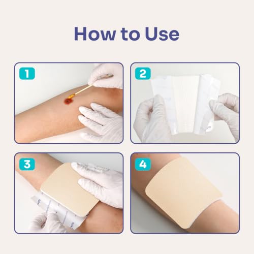 Conkote Silicone Foam Dressing Highly Absorbent 4"x4", 10 Pack | Wound Care Bandagefor Post-Operative, Pressure Ulcers, Diabetic Foot Ulcers, Venous Leg Ulcers - size: 4'' x 4''Adhesive (10 Dressings)