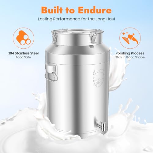 Milk Can Thickened 304 Stainless Steel Wine Pail Bucket Heavy Duty Liquid Storage Barrel Transport Cans Tote Jug with Sealed Lid & Faucet 76L/20.08Gallon - size: 76L/20.08Gal