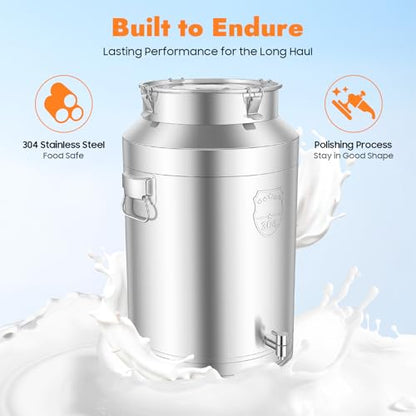 304 Stainless Steel Milk Can, 76 Liter Airtight Food Storage Can Heavy Duty Milk Can Tote Jug Airtight Canister Freestanding Drink Dispenser Pail w/Sealed Lid for Milk & Wine Liquid Storage (76L) - size: 76L