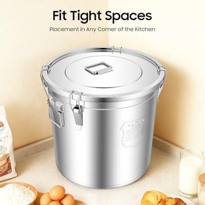 12.7Gal Stainless Steel Canister with Airtight Lid 58-73Lbs Flour Storage Containers for Kitchen Metal Rice Bucket Coffee Canister Dog Food Container Milk Can w/Handles&Sealing Buckles (48L) - color: 48L
