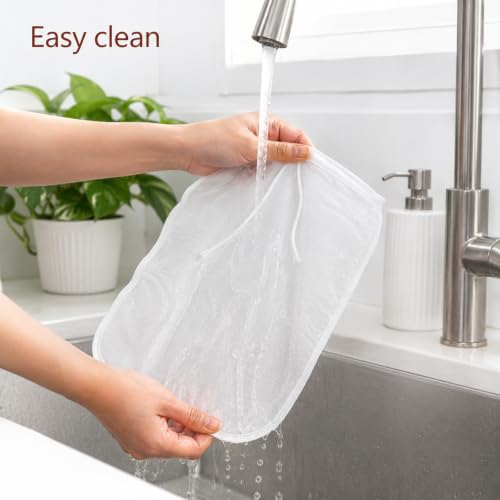 3 Pcs Nut Milk Bag, Reusable Fine Nylon Mesh Food Strainer with Stainless Steel Handle, Cold Brew Coffee Tea Greek Yogurt Filter for Almond Soy Milk Juice Cheese (8x12/10x12/13x13 Inches)