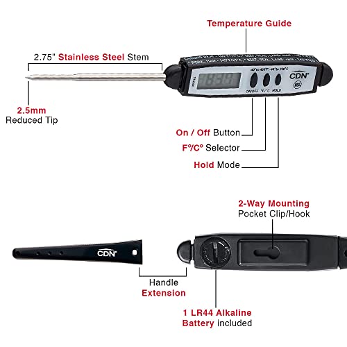 CDN Waterproof Digital Cooking Thermometer Instant Read 2.75" Stainless Shatterproof Ideal for Meat, Poultry, BBQ NSF Certified, Black (DT450X) - color: Black