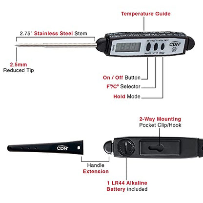 CDN Waterproof Digital Cooking Thermometer Instant Read 2.75" Stainless Shatterproof Ideal for Meat, Poultry, BBQ NSF Certified, Black (DT450X) - color: Black