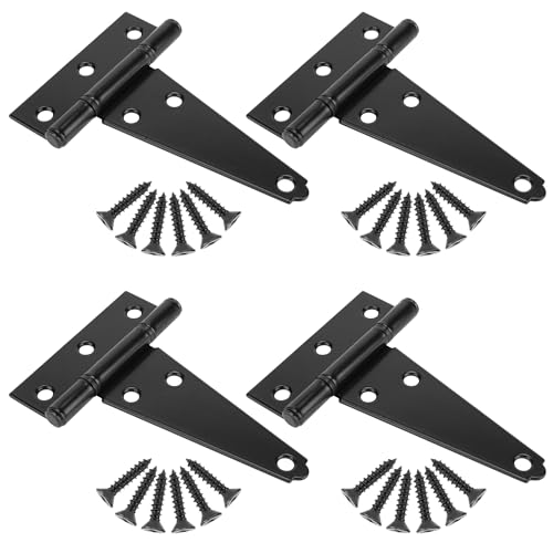 4 Inch T-Strap Shed Door Hinges Heavy Duty, Black Tee Gate Hinges for Wooden Fences, Yard Door, Barn Door Gates, Wrought Hardware Rustproof, 4Pack - color: 4 pcs, size: 4 Inch