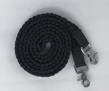 8' Braided Cotton Rein for Horse Headstall with Snaps Soft and Durable Reins - style: Black