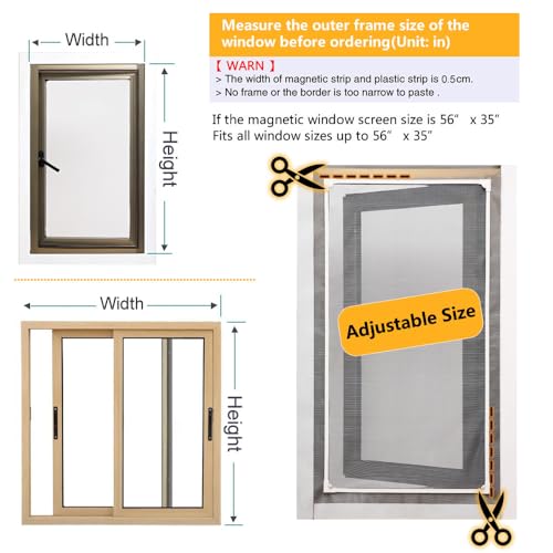 Byonder Magnetic Window Screen - Easy Install, Reusable & Durable Mesh, Perfect Fit for Most Windows - Keep Bugs Out Effortlessly, White Frame with Fiberglass Mesh, Up to Fits 60''x48'' - size: 60''x48''