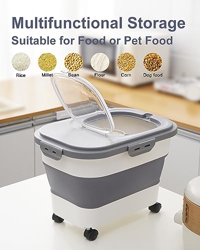 20-30 Lbs Rice Storage Container,Collapsible Food Storage Containers - color: Grey/20-30LBS