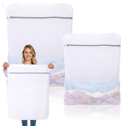 Dntorx 2 Pack X-Large + XX-Large Mesh Laundry Bags for Delicates, White - size: X-Large + XX-Large