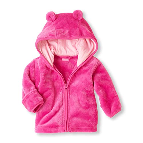 Noubeau Infant Baby Boys Girls Fleece Ears Hat with Lined Hooded Zipper Up Jacket Coat Tops Outwear Overcoat Warm Fall Winte - color: Pink, size: 0-6 Months