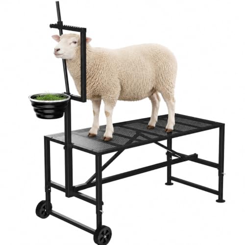 600 Lbs Goat Milking Stand with Wheels & Feeder, Adjustable Goat Stanchion - color: Black, size: With Wheels 47*23 Inch