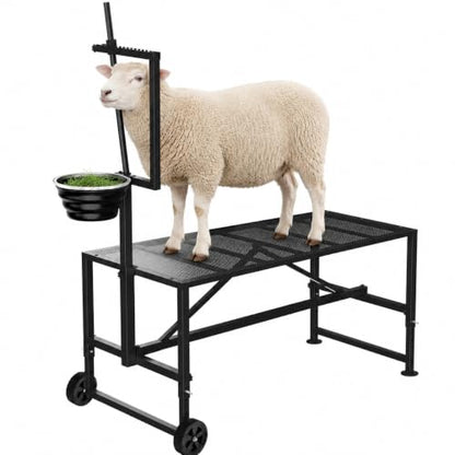 600 Lbs Goat Milking Stand with Wheels & Feeder, Adjustable Goat Stanchion - color: Black, size: With Wheels 47*23 Inch