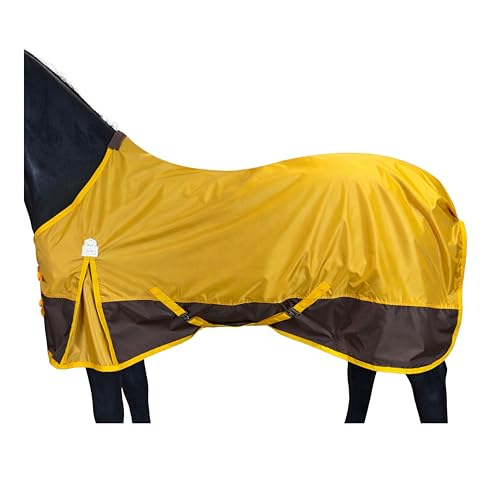 BARN & STABLE 420D Ripstop Lightweight Horse Turnout Sheet, No Fill, Water-Resistant & Breathable Horse Blanket for Spring and Mild Weather, with Anti-Rub Fleece Withers - color: Mustard / Brown, size: 72 in