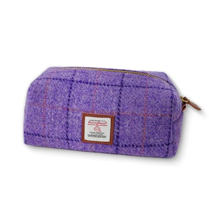 TAILORMAP Harris Tweed Wool Cosmetic Bag, Large Capacity Scottish Tartan Handmade Makeup Organizer, Stain-Resistant Travel Toiletry Pouch for Women （Purple Plaid） - color: Purple Plaid