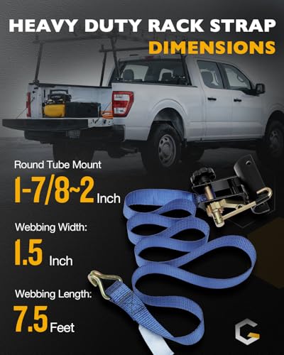 Roof Rack Straps, Ladder Rack Ratchet Straps, Lumber Rack Tie Down Strap - color: Blue (4 pcs), size: Black Round Tube